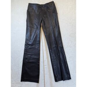 Fatigues Black Leather Straight/Boot Leg Side Zip Pants Womens Size S Good